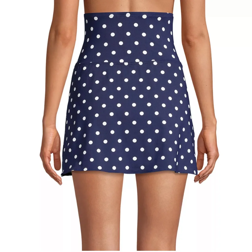Lands’ End Navy Polka Dot Tummy Control Ultra High Waist Swim Skirt Size 14 - Image 9