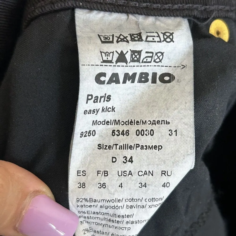 Cambio Jeans Womens 4 Black Flare paris easy kick feather Sequin hem NEW Denim - Image 13