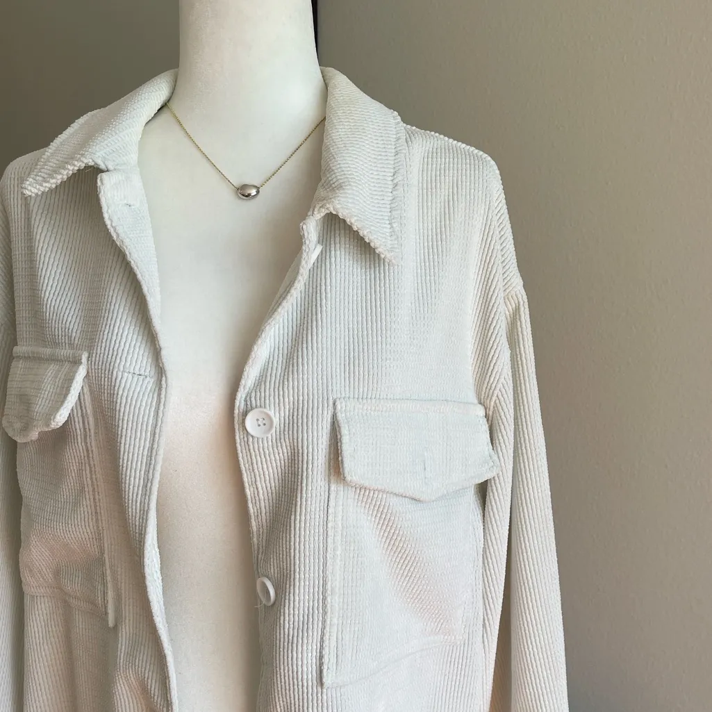 Stoosh White Corduroy Button-Up Shacket Size L - Image 2