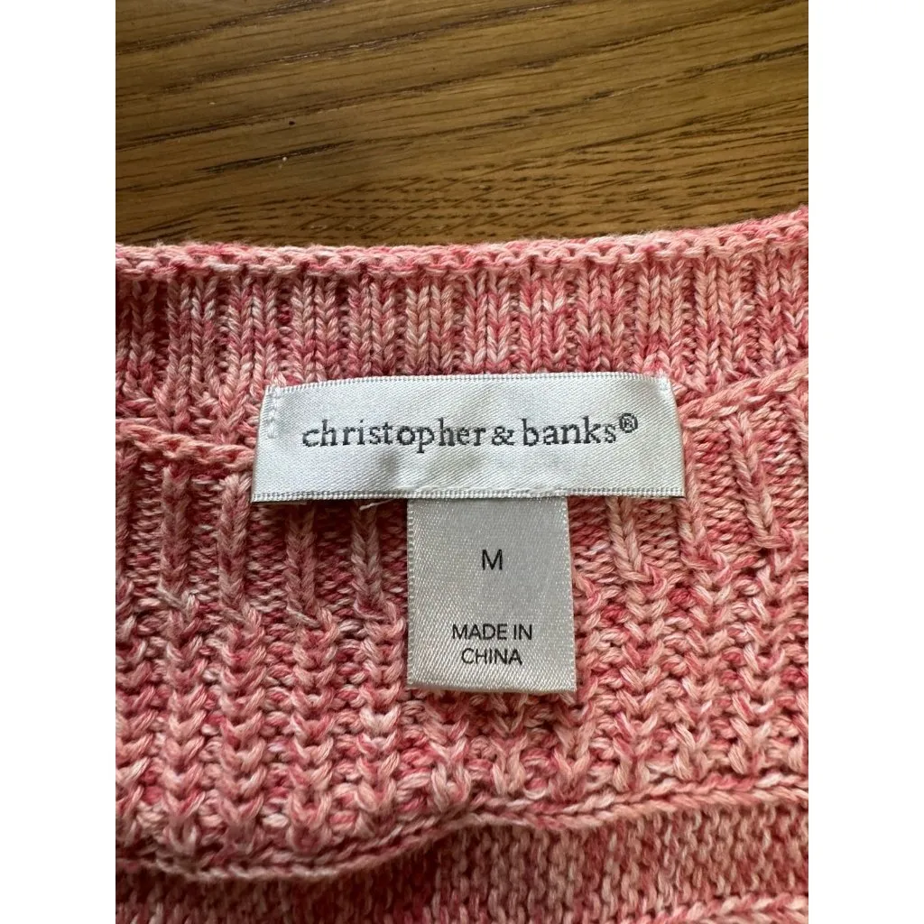Christopher & Bank Women Pink Sweater Ribbed Knit Long Sleeve Size Medium Cotton - Image 3