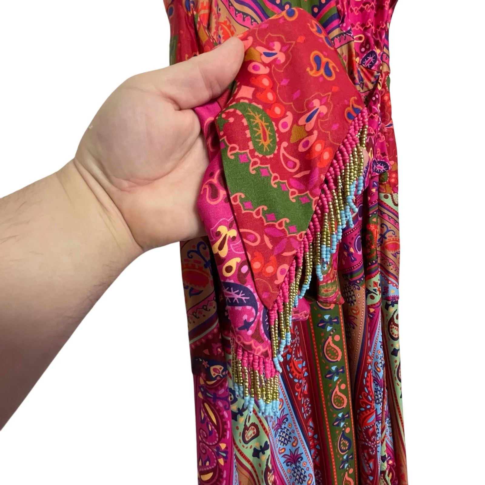 FARM RIO Women’s Pink Multi Bandanna Tie Waisted Midi Dress medium - Image 8