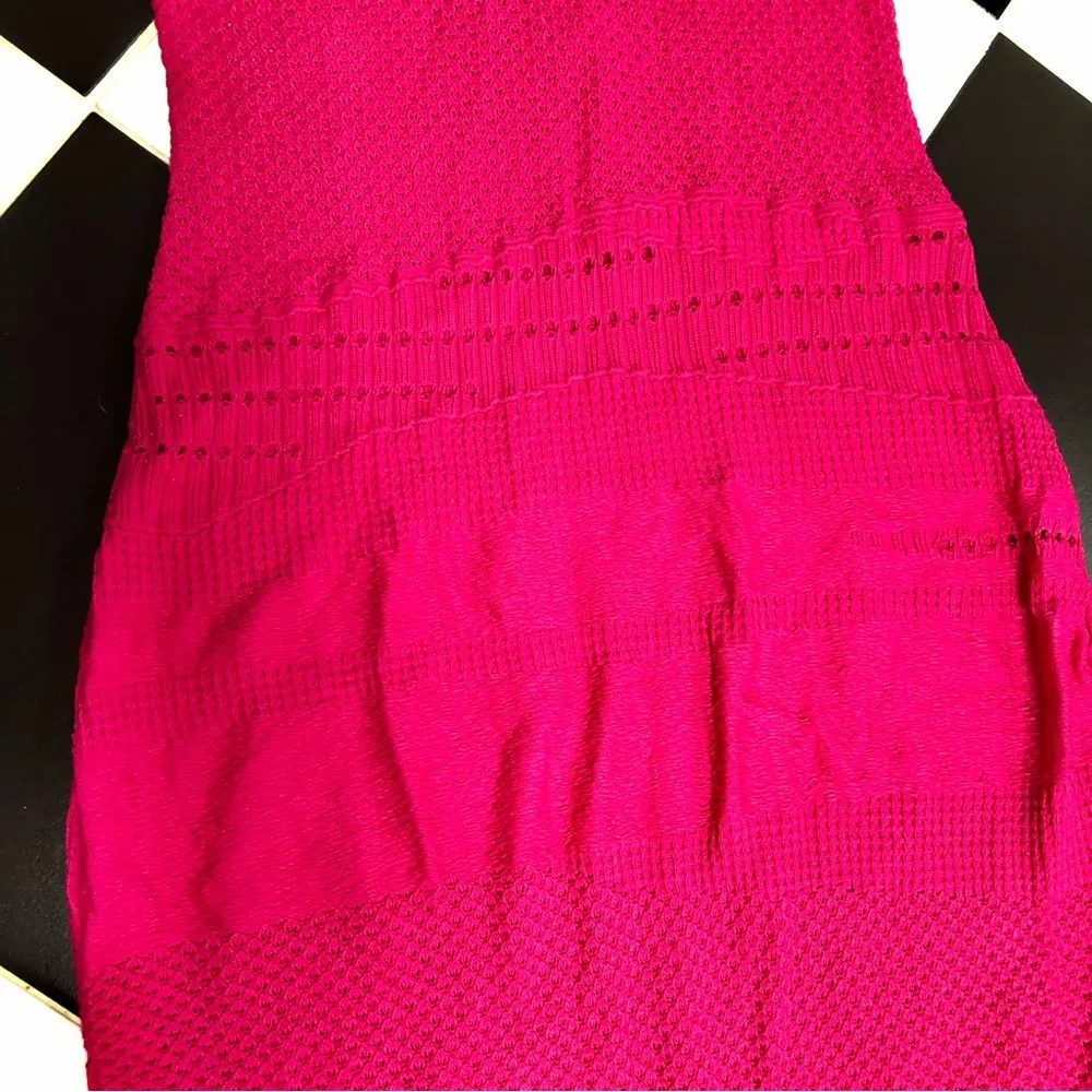 Esteban Cortazar Collective Stretchy Midi Dress Hot Pink Crochet Wedding Guest L - Image 7