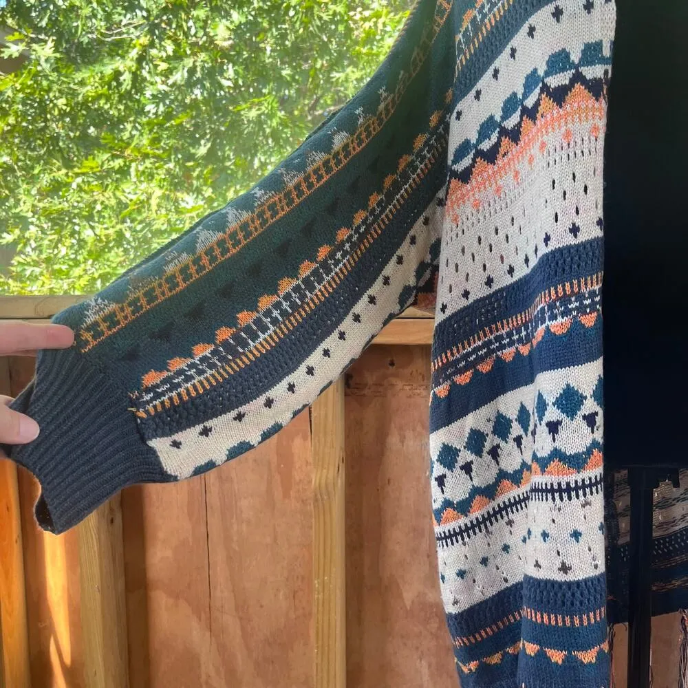 Easel Women's Longline Boho Fringe Trim Cardigan Colorful Size M - Image 6