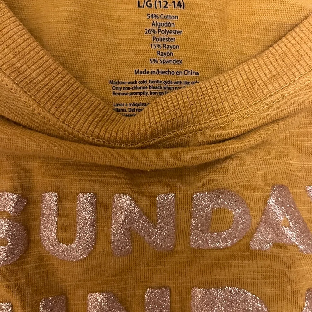 Womens mustard Yellow 'Sunday Funday' long sleeve shirt Size L - Image 2