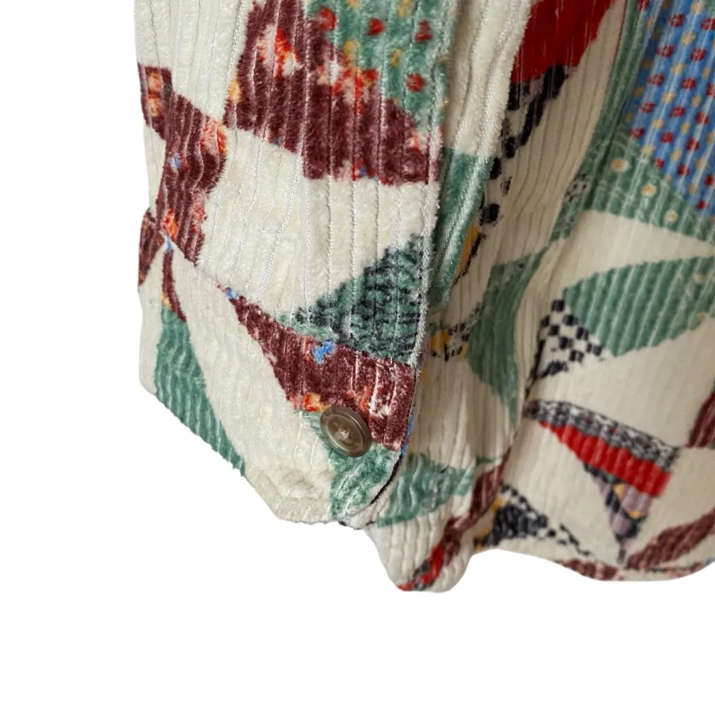 BDG Serena Patchwork Print Corduroy Shacket Jacket size medium Cream Red Green - Image 7