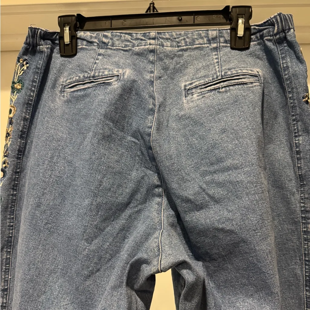 DENIM & CO Embroidered Blue Women Jeans Size L Hippie Floral Festival Boho - Image 7