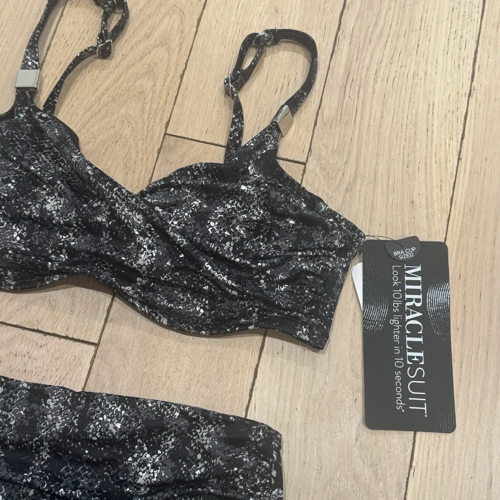 NEW Miraclesuit Black Dragonstone Surplice Underwire Bikini Top 36D & Bottom 10 - Image 3