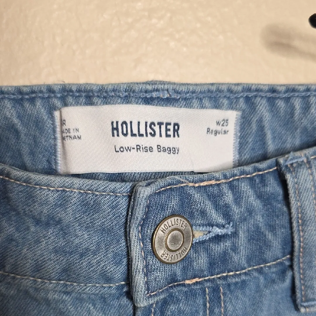 Hollister Jeans Baggy Low-Rise Wide-Leg Distressed Denim Medium Wash Size 25 - Image 3