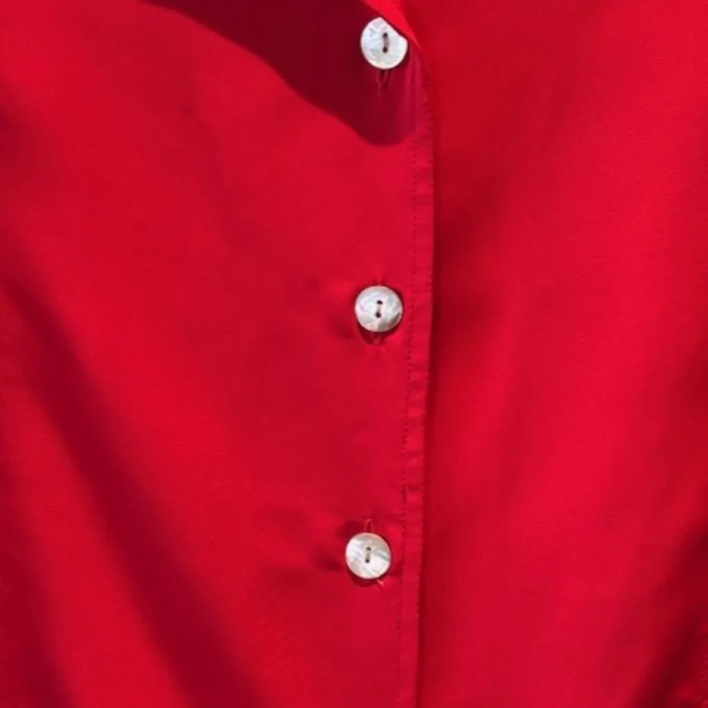 Notations Red Button Up V-Neck 16W Blouse Notch Tie Back Office Holiday Bright - Image 5