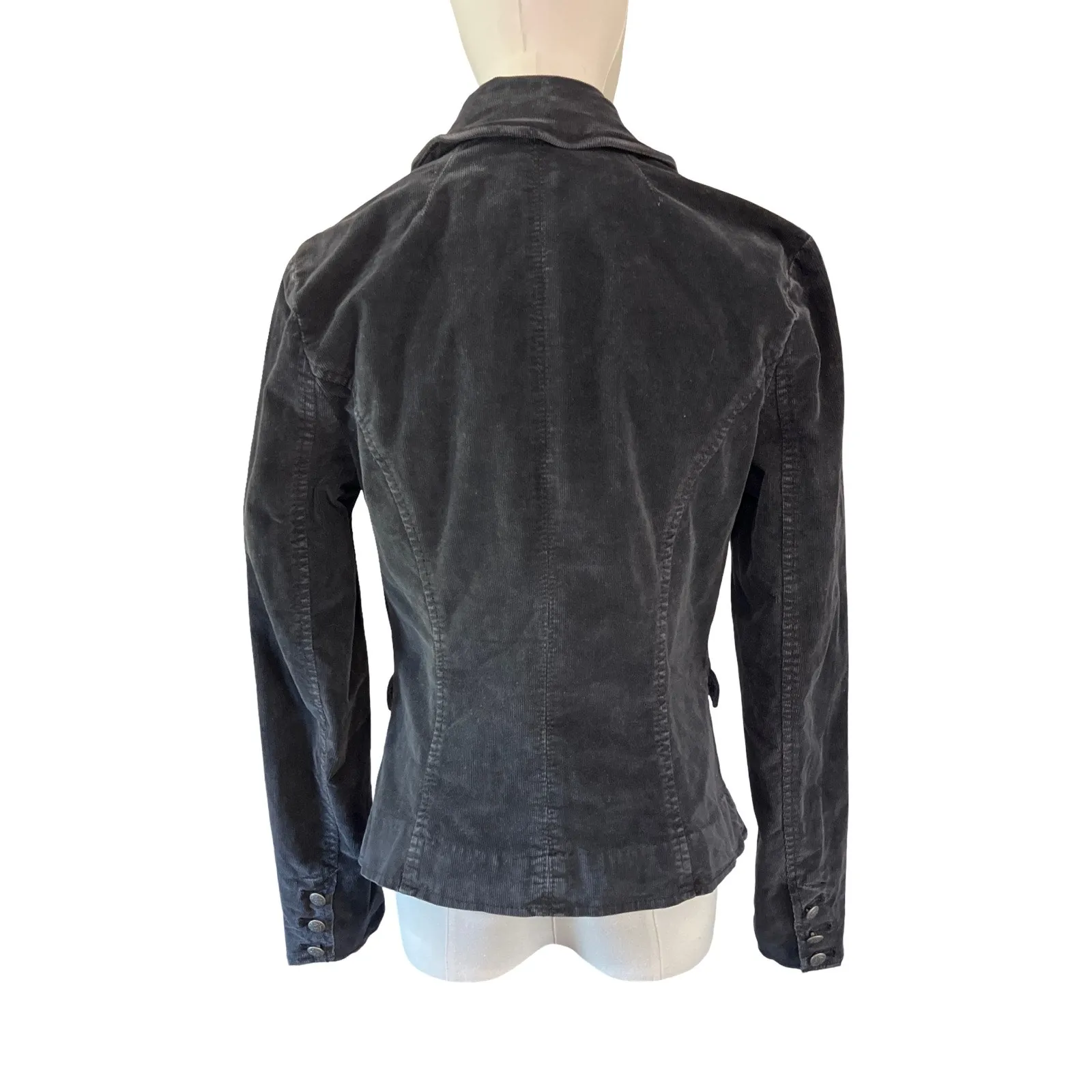 Free People Black Corduroy Blazer Metal Buttons Fitted Jacket Sz 6 - Image 3