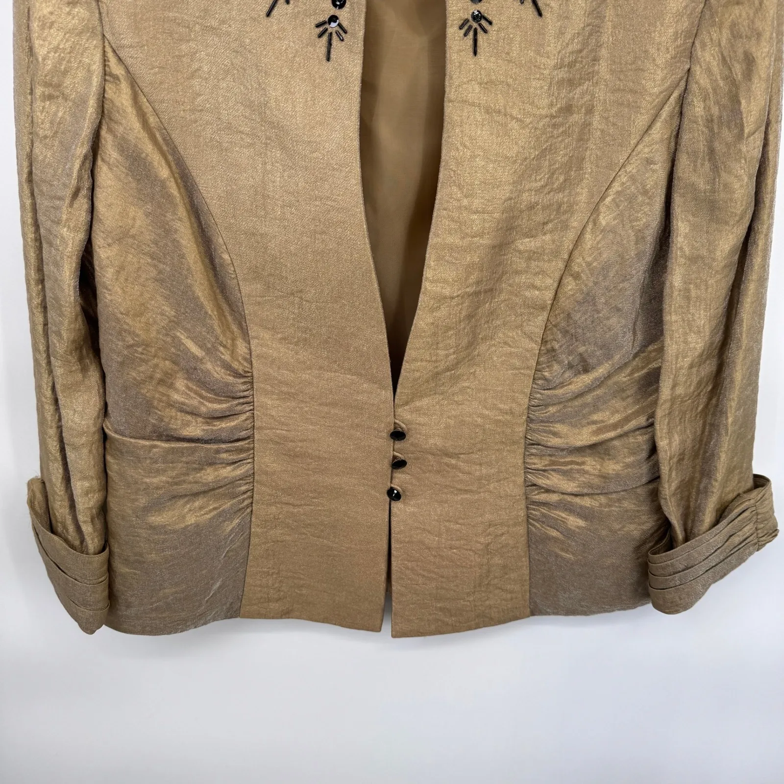 Vintage‎ J.R. Nites by Carol Lin Beaded Bronze Metallic Evening Party Jacket 12 Tan - Image 3