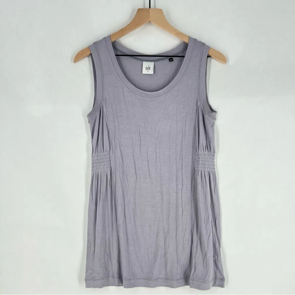 CAbi Huddle Tank Light Gray Lavender Scoop Neck Shirred Waist‎ Tank Top Size S - Image 3