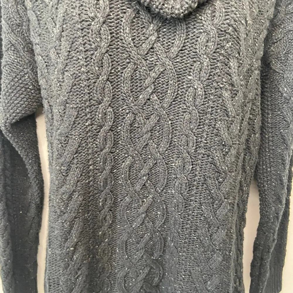 Ralph Lauren Black Chunky Knit Shawl Turtleneck Sweater Size Large - Image 3