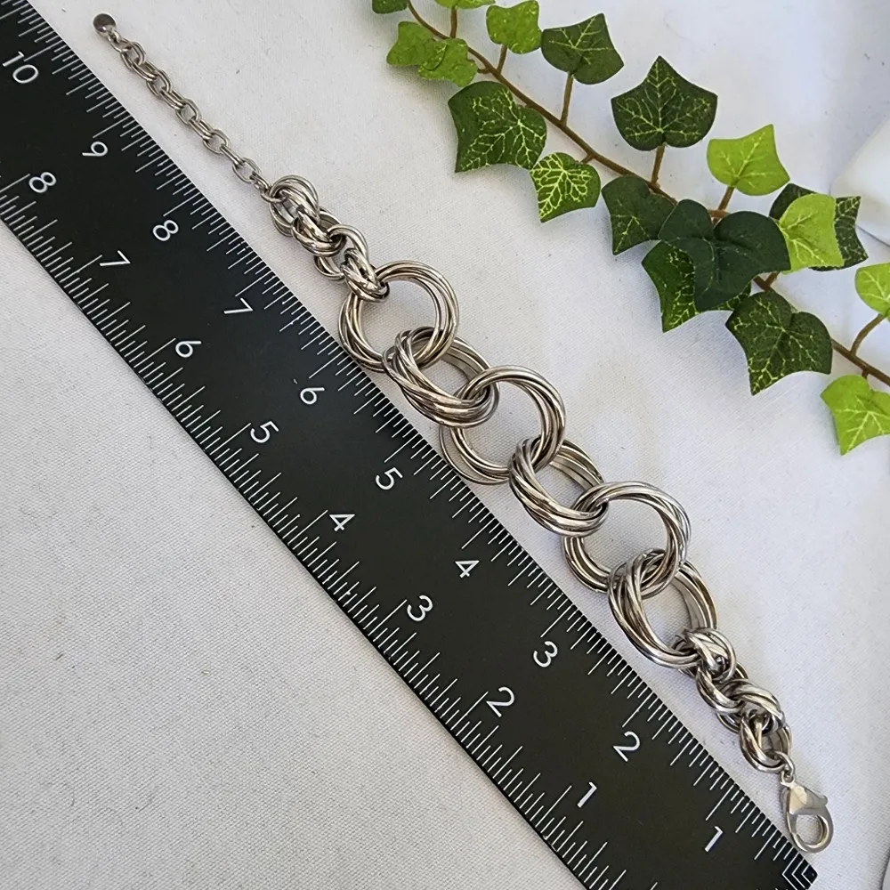 Vintage Silver Chunky Multi Circle Link Bracelet - Image 7