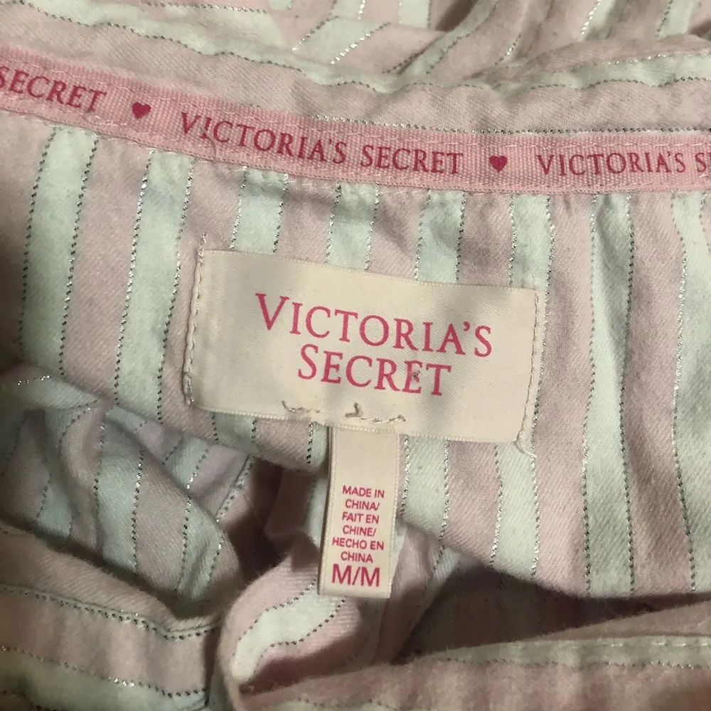 Victoria’s Secret Pink & White Striped Button Down Pajama Shirt Size Medium - Image 4