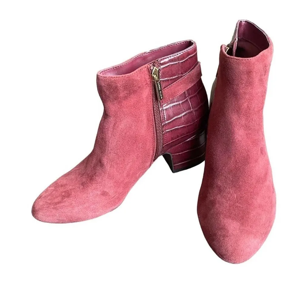 Anne Klein 6M burgundy leather ankle zip boots booties‎ - Image 6