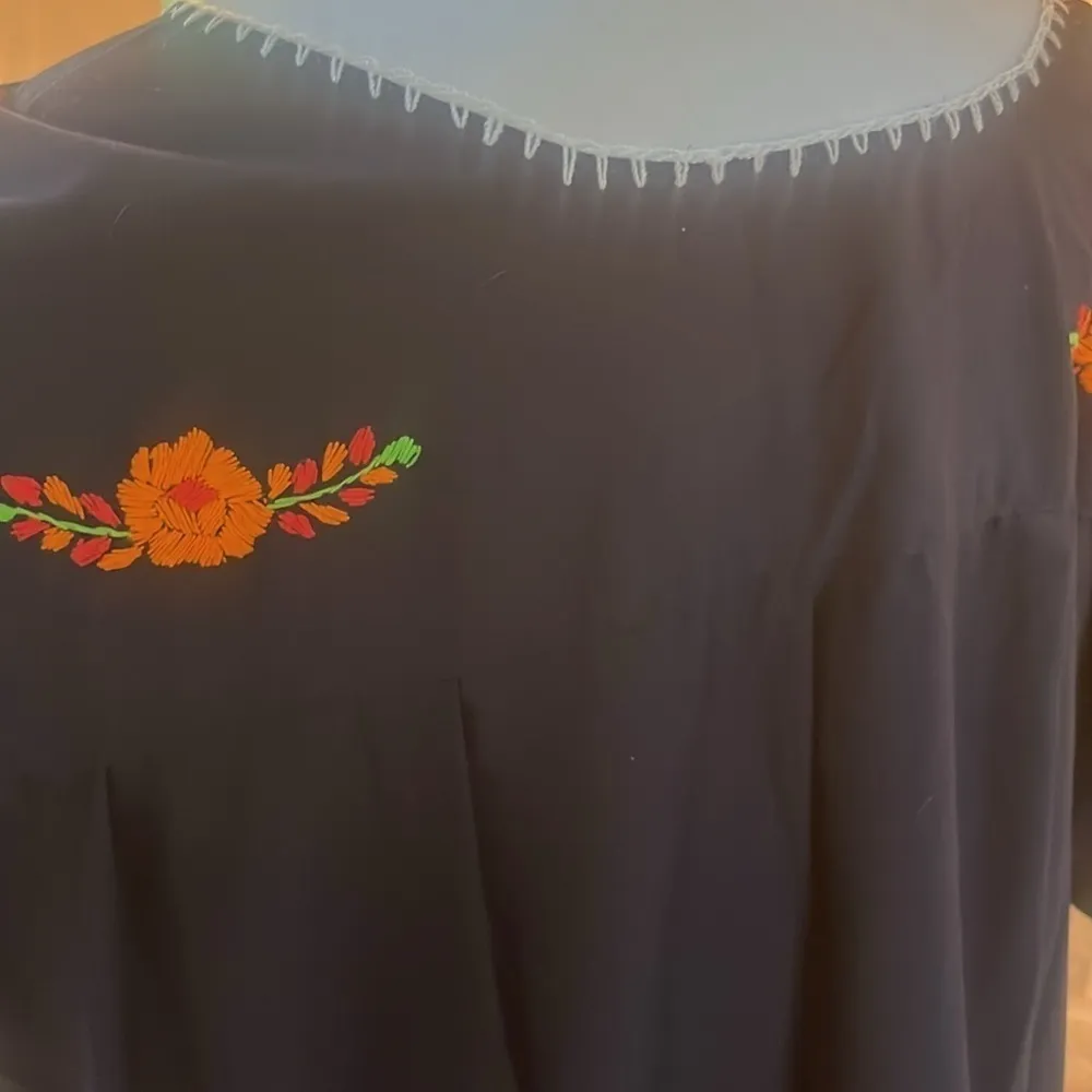 Handmade Embroidered Mexican maxi Dress colorful flowers peacock size Large Blue Size M - Image 8