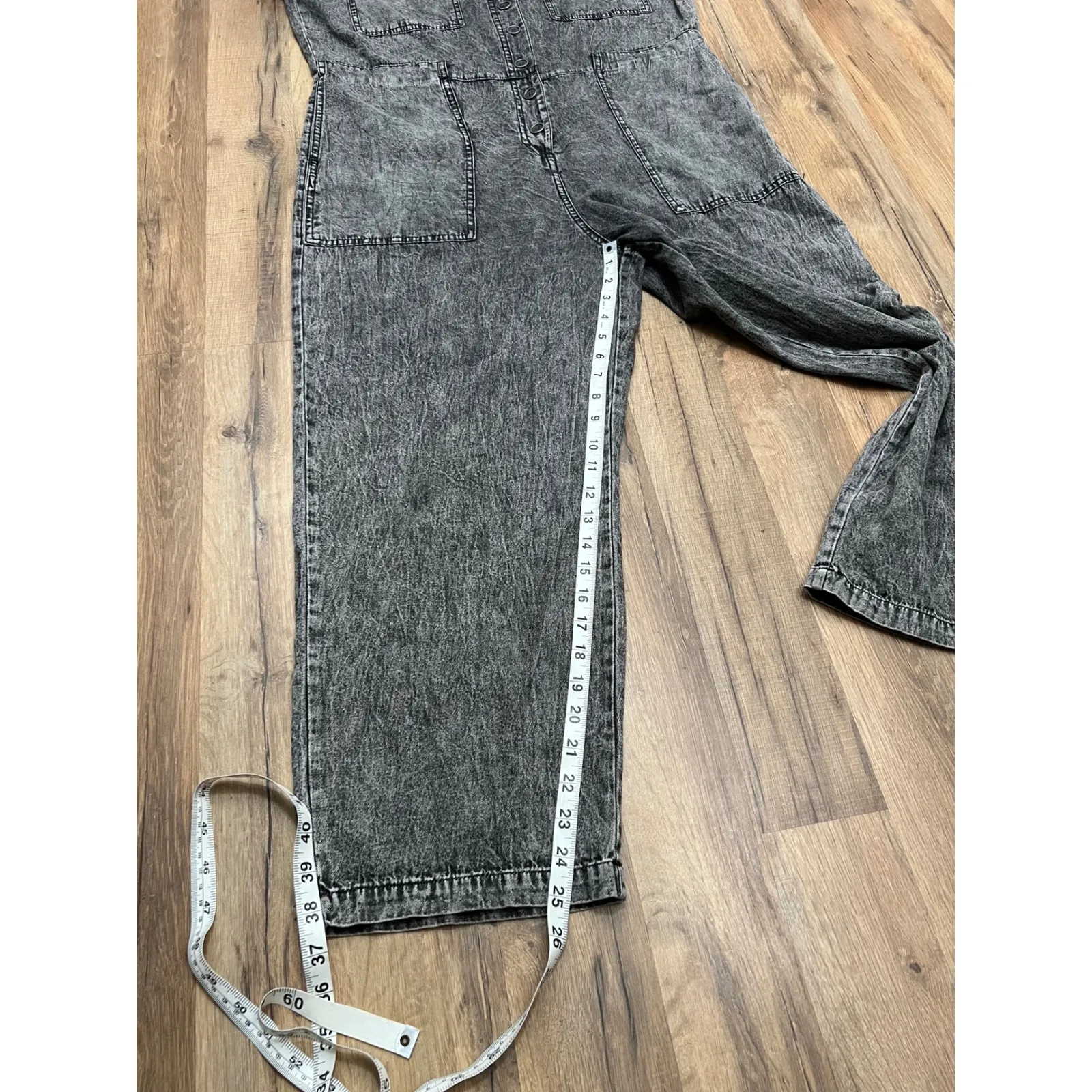 Given Kale Black Acid Wash Jumpsuit L 100% Cotton Utility‎ Style Gray Size L - Image 8