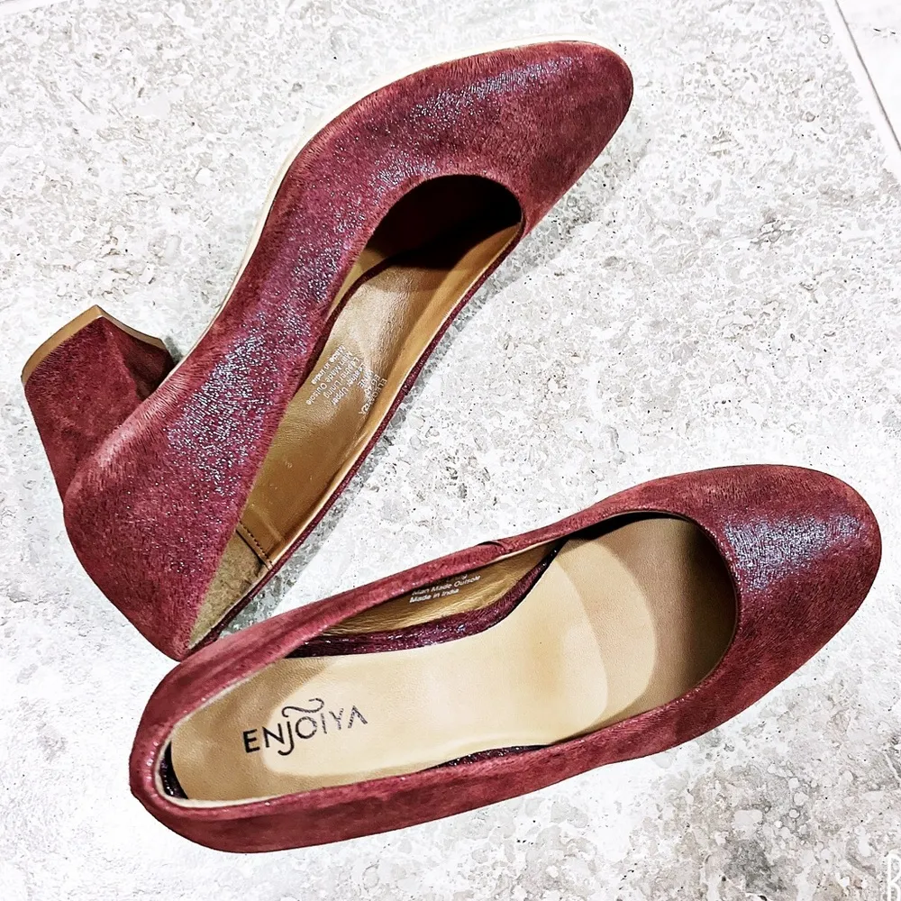 Enjoiya Eleganza Pumps Leather Wine Block Heel Size EU 40 US 9 NEW - Image 3