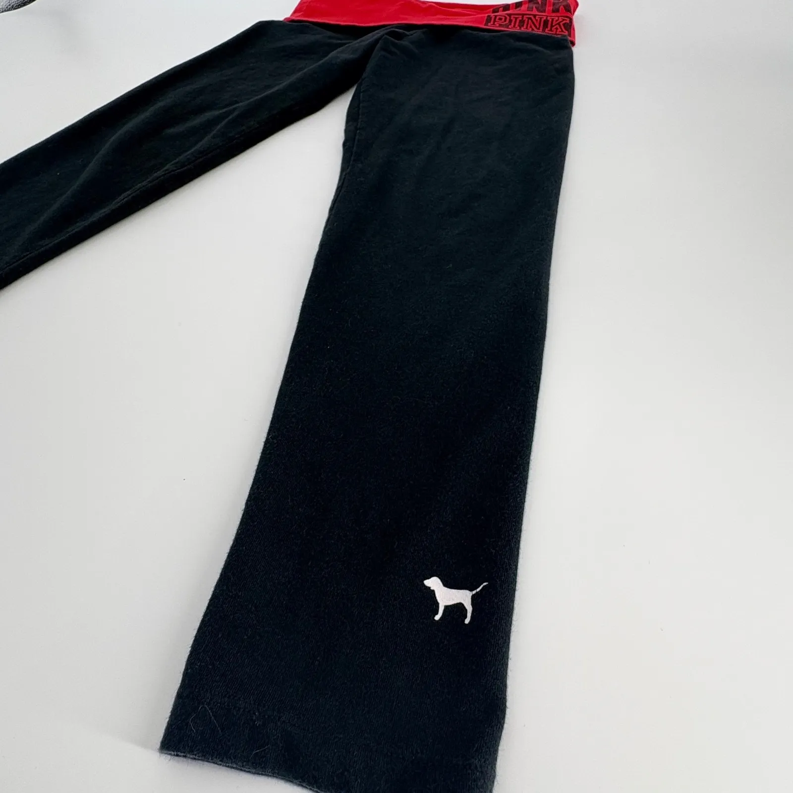Victoria's Secret PINK Yoga Pants Black Red Foldover Waist Logo Dog Sz M Classic Size M - Image 2