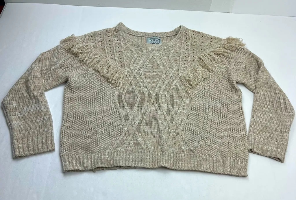 Snails & Cinnamon Heathered Tan Sweater Womens Size Large Cable Knit *TINY FLAW - Image 1