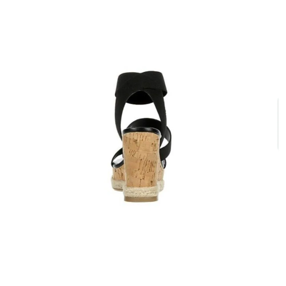 NEW Steve Madden Madden Girl Wedge Sandals Black Cork Heel Open Toe Womens 7.5 - Image 6