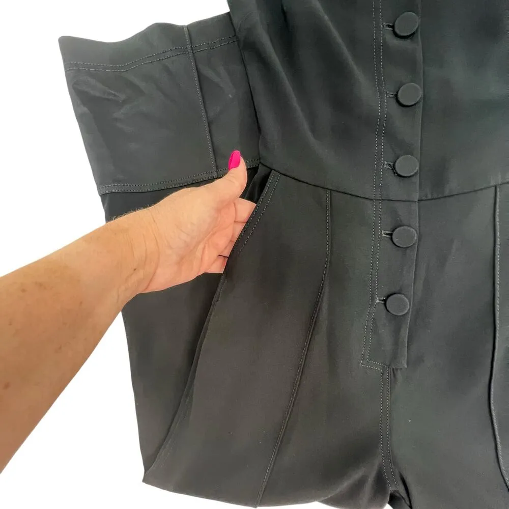 Derek Lam 10 Crosby Size 2 Button Front Cropped Jumpsuit Black Crepe Wide Leg - Image 8