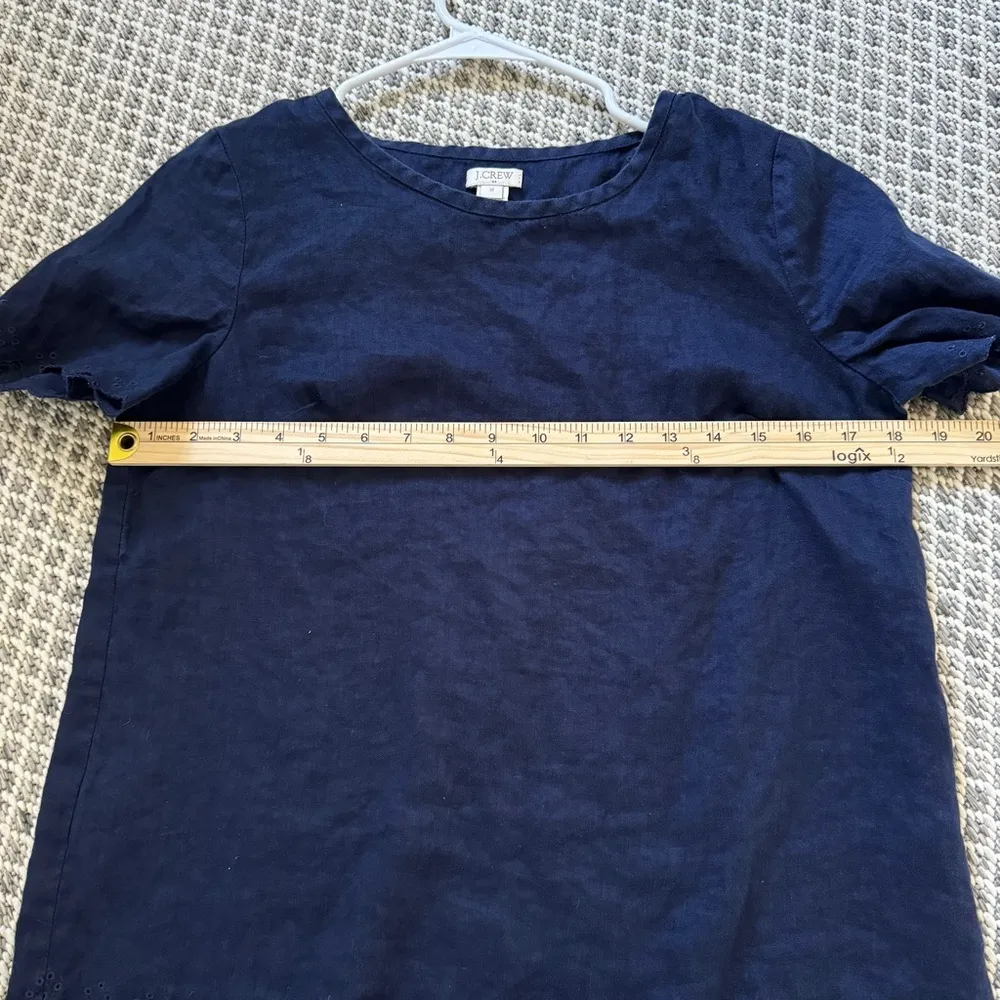 J. Crew 100% Linen Scallop Cross Back Top Size 2 Navy Blue beach coastal - Image 9