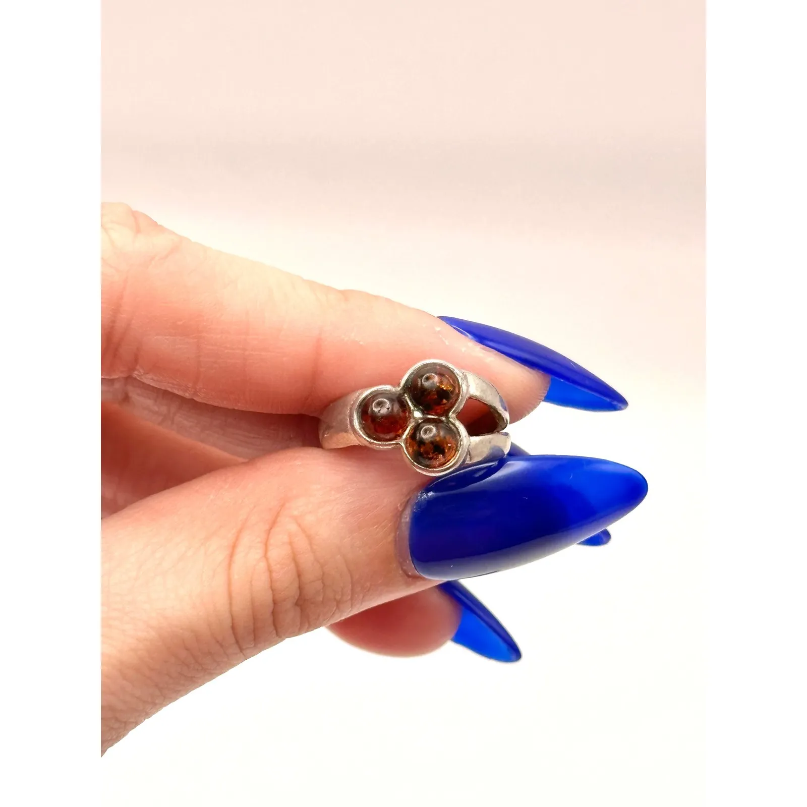 Amber Cluster Sterling Silver Handmade Ring Size 6.25 - Image 4