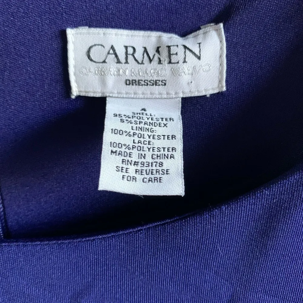 Carmen Marc Valvo Black Applique Lace Panel Deep Blue Dress in Size 4 - Image 5