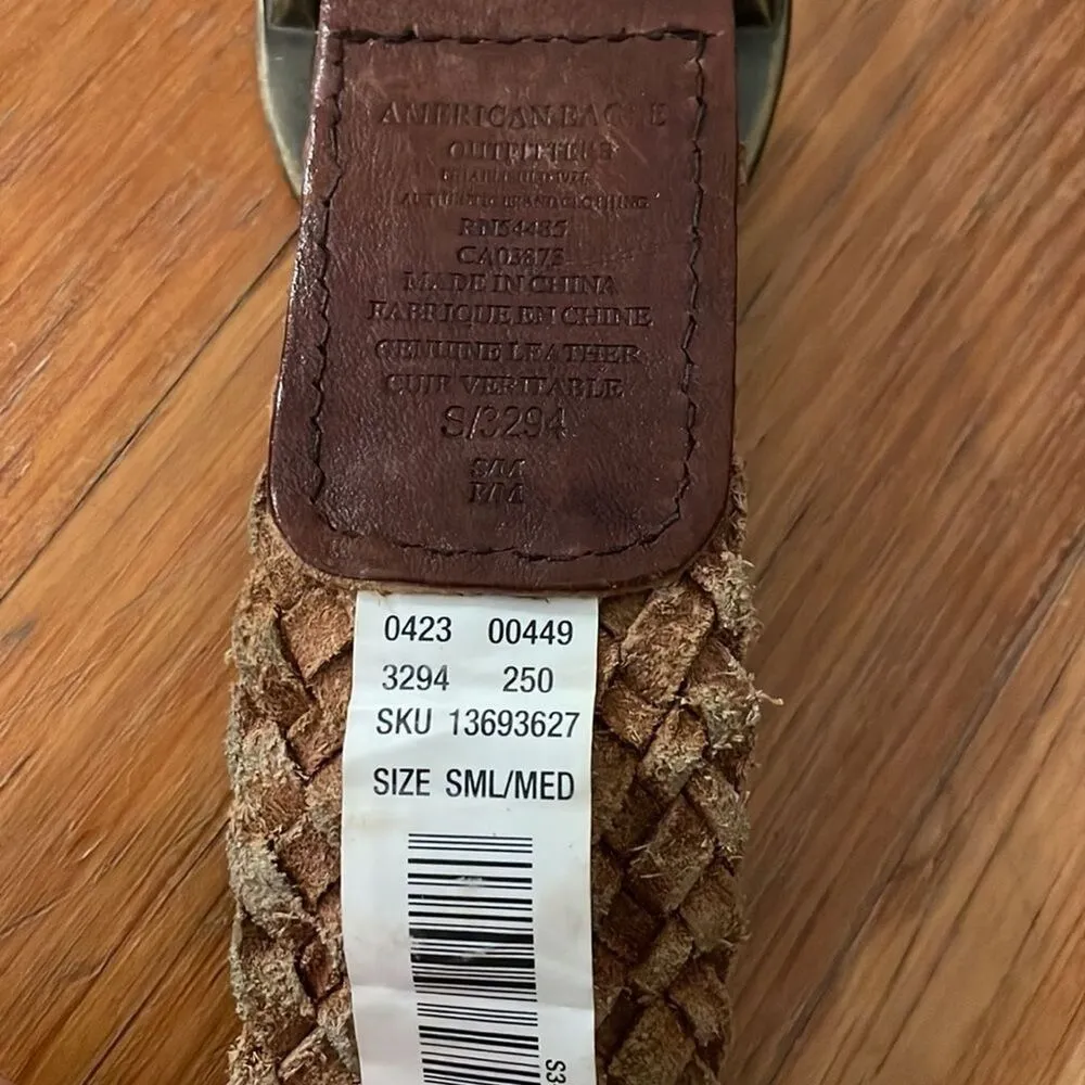 American Eagle Brown Metallic Gold Braided Leather Belt Womens Size S / M - Image 2
