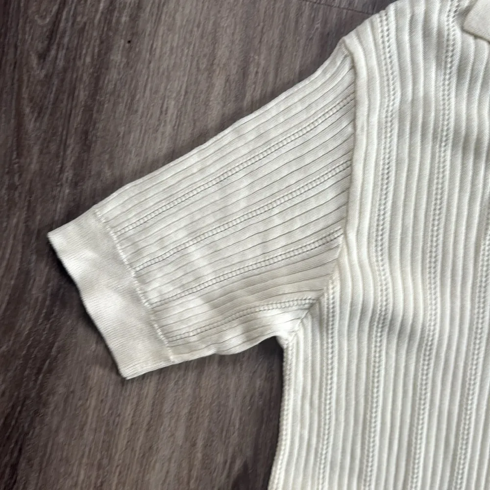 Varley Cream Ribbed Knit Dress Large Andrea Pointelle Maxi Dress Casual Stretch - Image 6