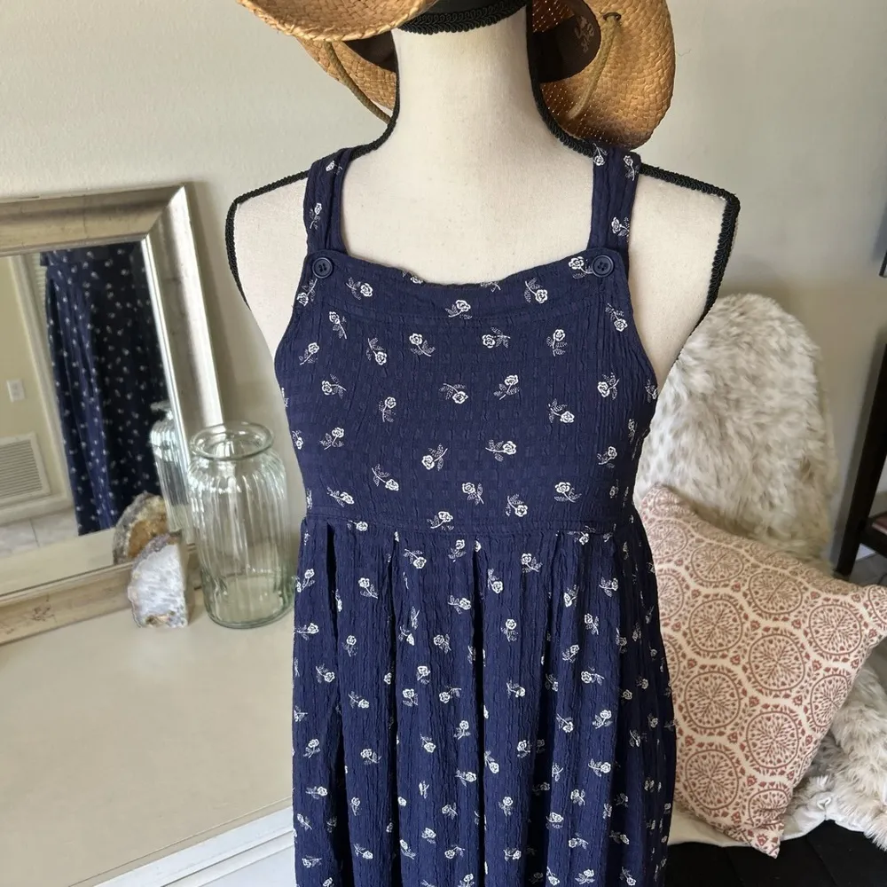 Vintage K.c Parker blue ditzy floral cottage Prairie, summer midi dress 14 med‌ - Image 2