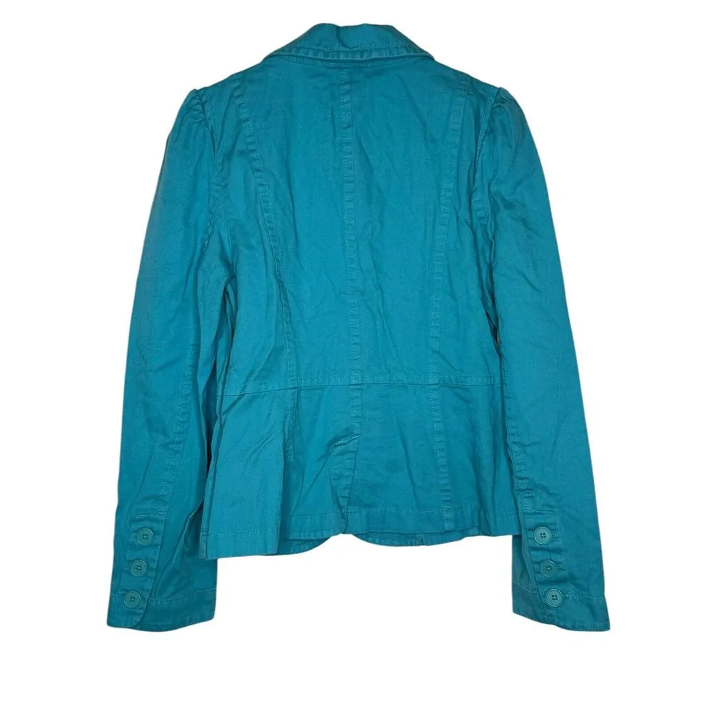 Ann Taylor Loft Women's Jacket‎ Ribbed Blazer Long Sleeve Notched Collar Blue 8 - Image 7