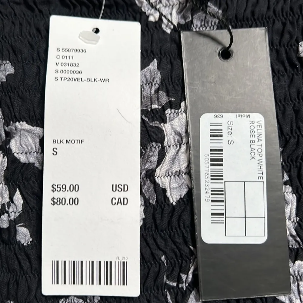 UO Motel Velina White Rose Black Puff Sleeve Top Size Small - Image 5