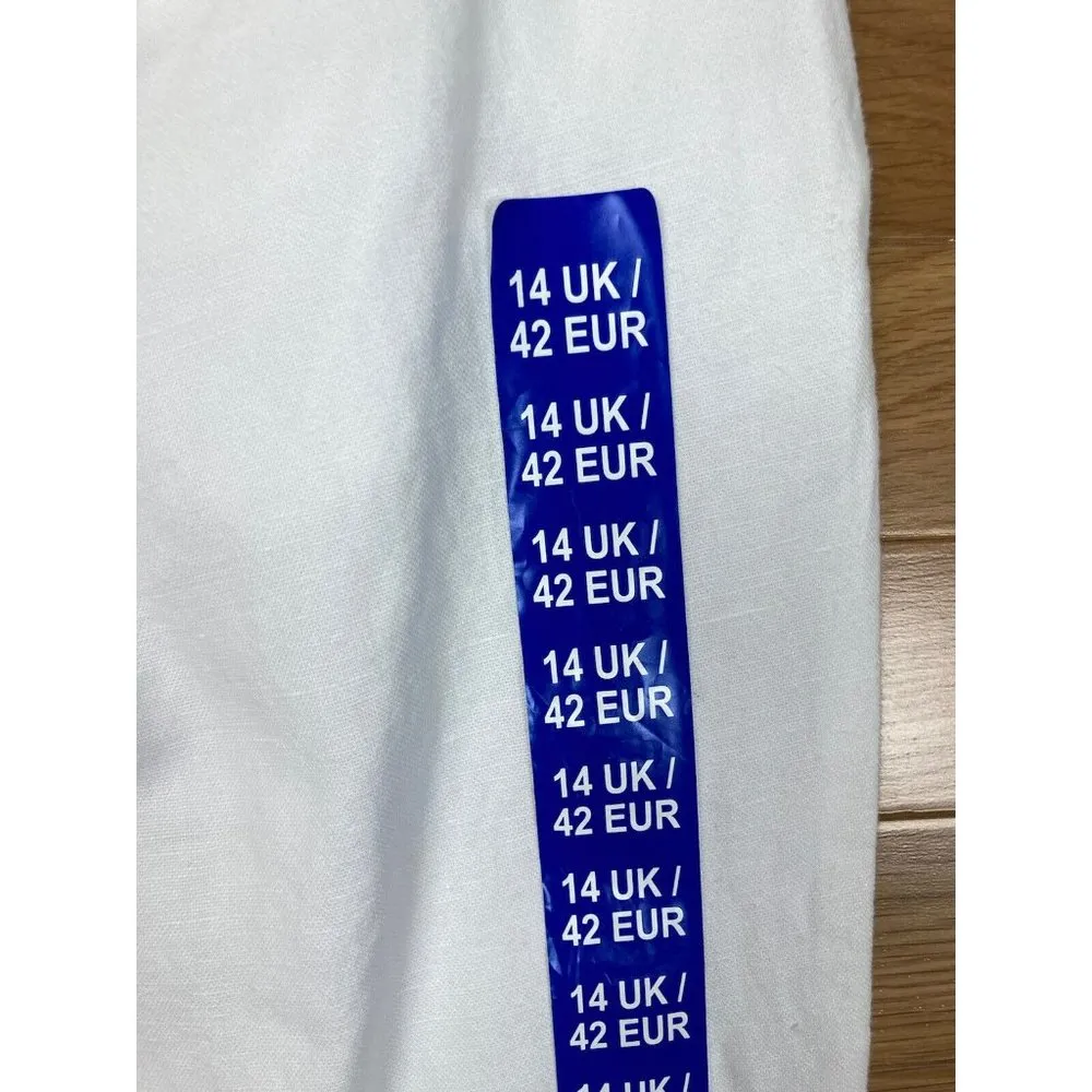 New Ellen Reyes Straight Leg Pant Womens 14 White Linen Blend Casual Tie Belt - Image 7