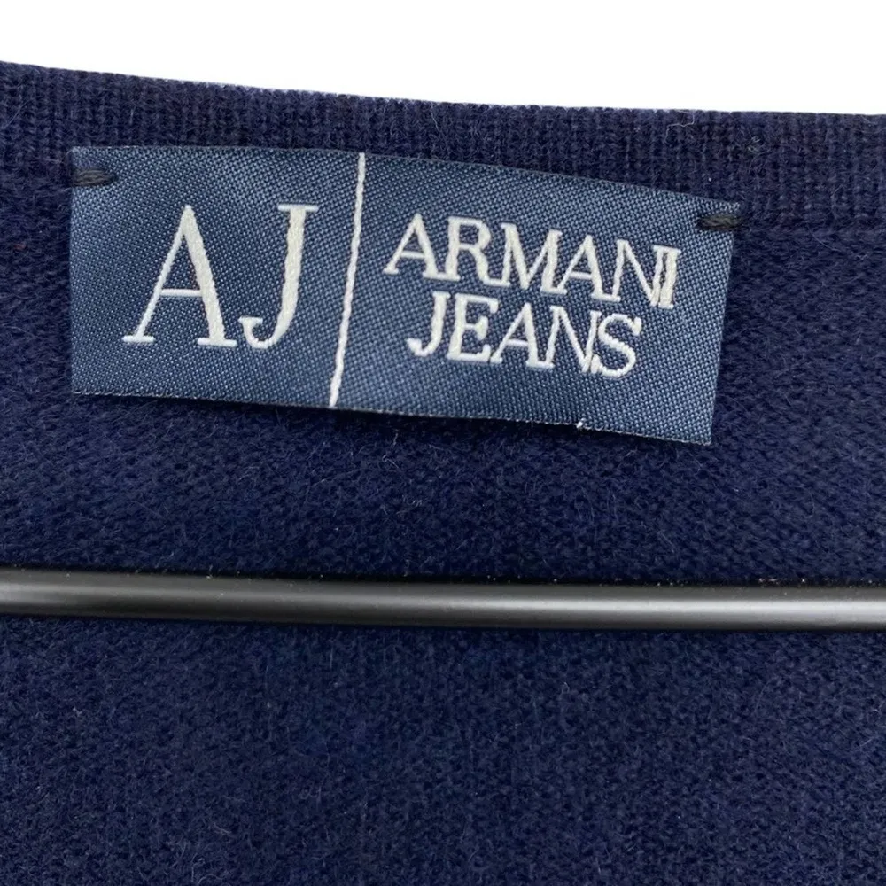 AJ Armani Jeans Cashmere Crochet Lace Long Sleeve Dress Size Small Blue - Image 4