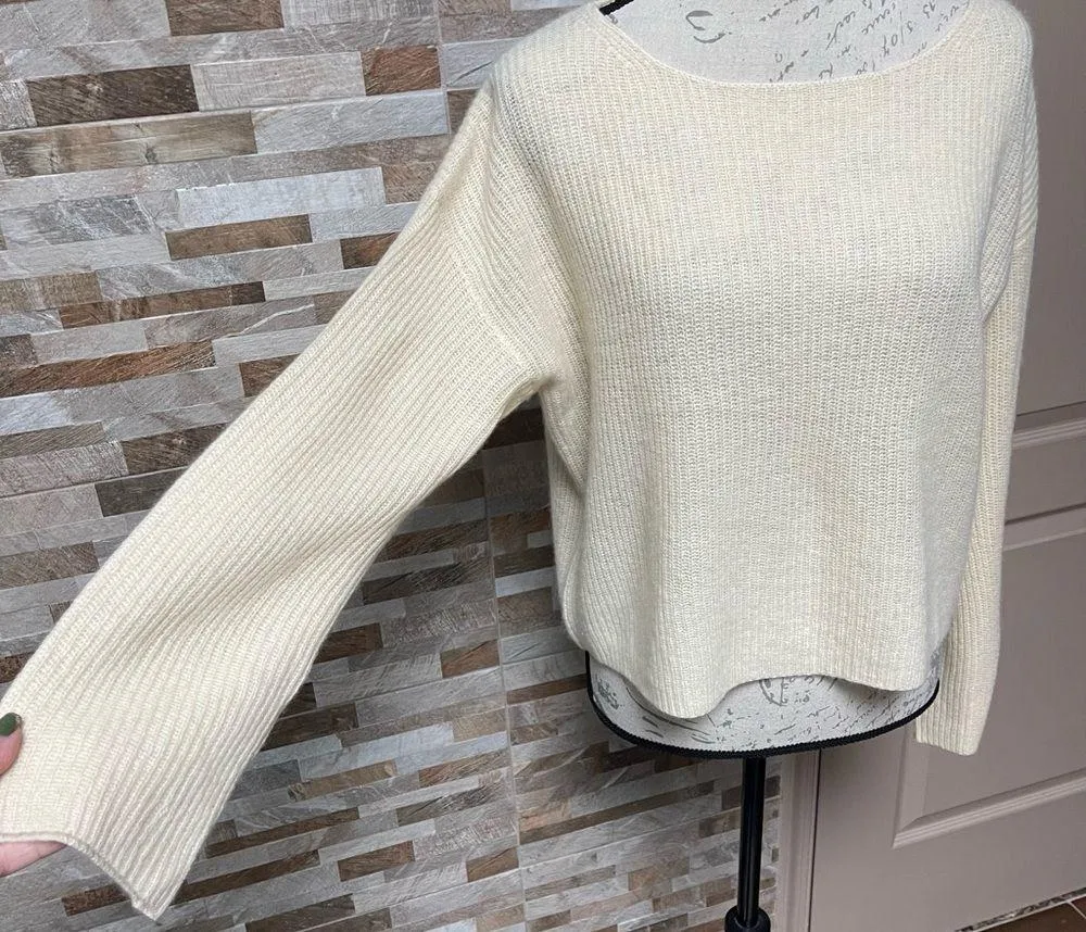 360 cashmere yellow/beige light weight knit cashmere pullover sweater Sz XS $334 - Image 4
