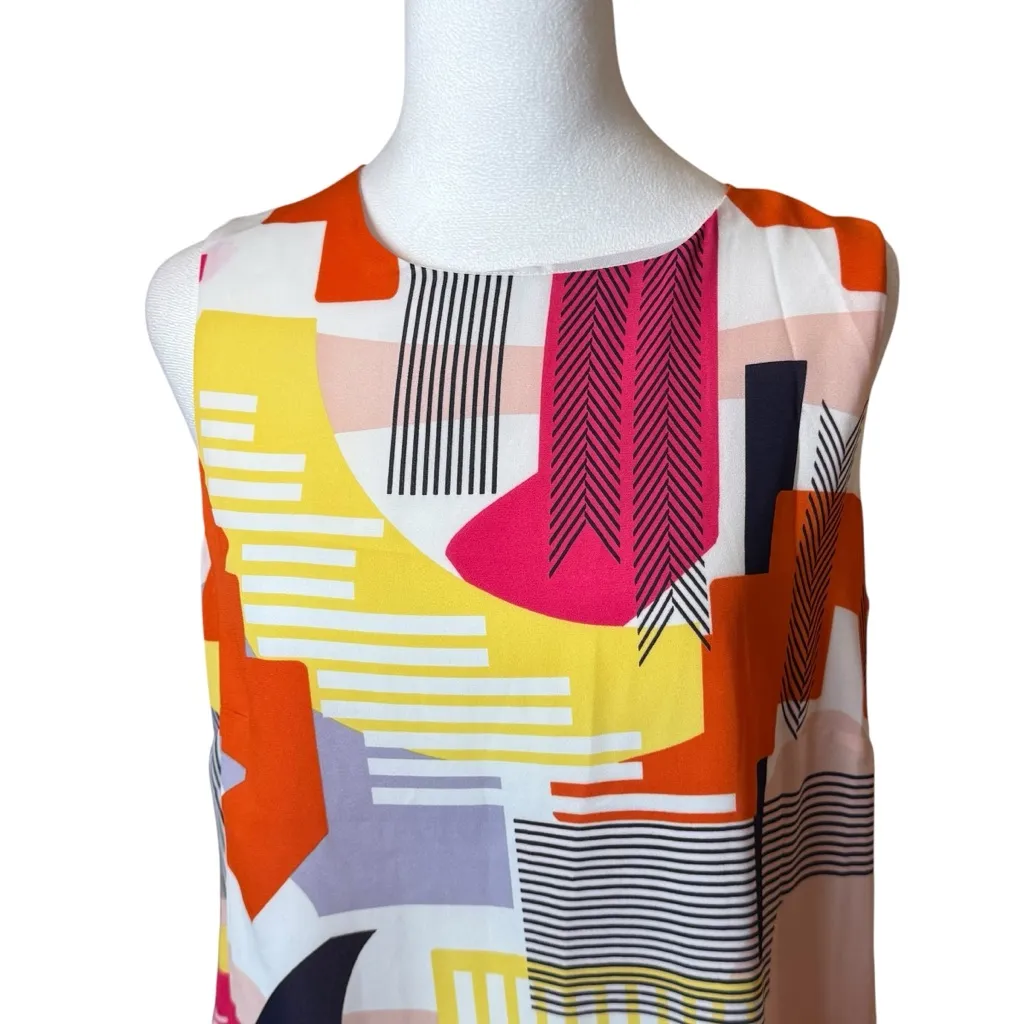 Rose + Olive Artsy Sleeveless Blouse Medium Colorful Abstract Boho Wearable Art - Image 2