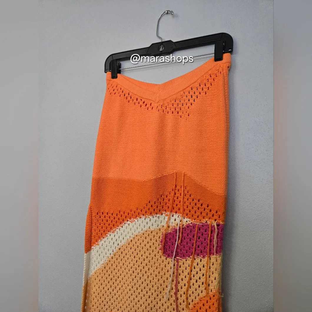 House of Sunny Pompelmo Sunset Knit Crochet Skirt Orange Size 8 - Image 4
