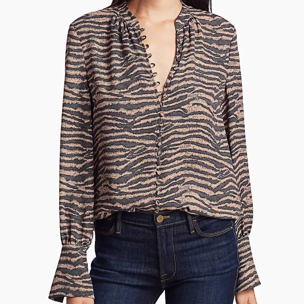 Joie Tariana Zebra Print Button Down Blouse Black Tan Size Large - Image 6