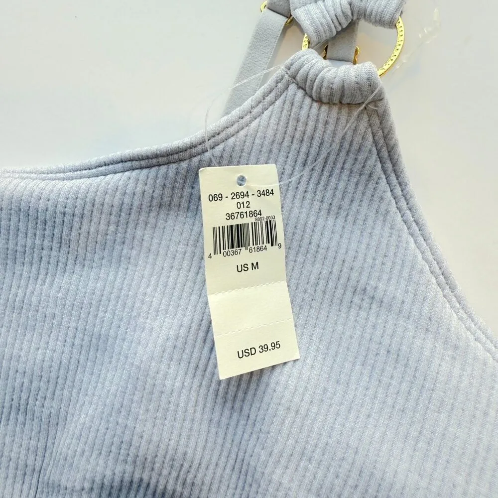 NWT  Seamless Ring Longline Bralette Ribbed Bra Gray Size Medium M NEW - Image 6