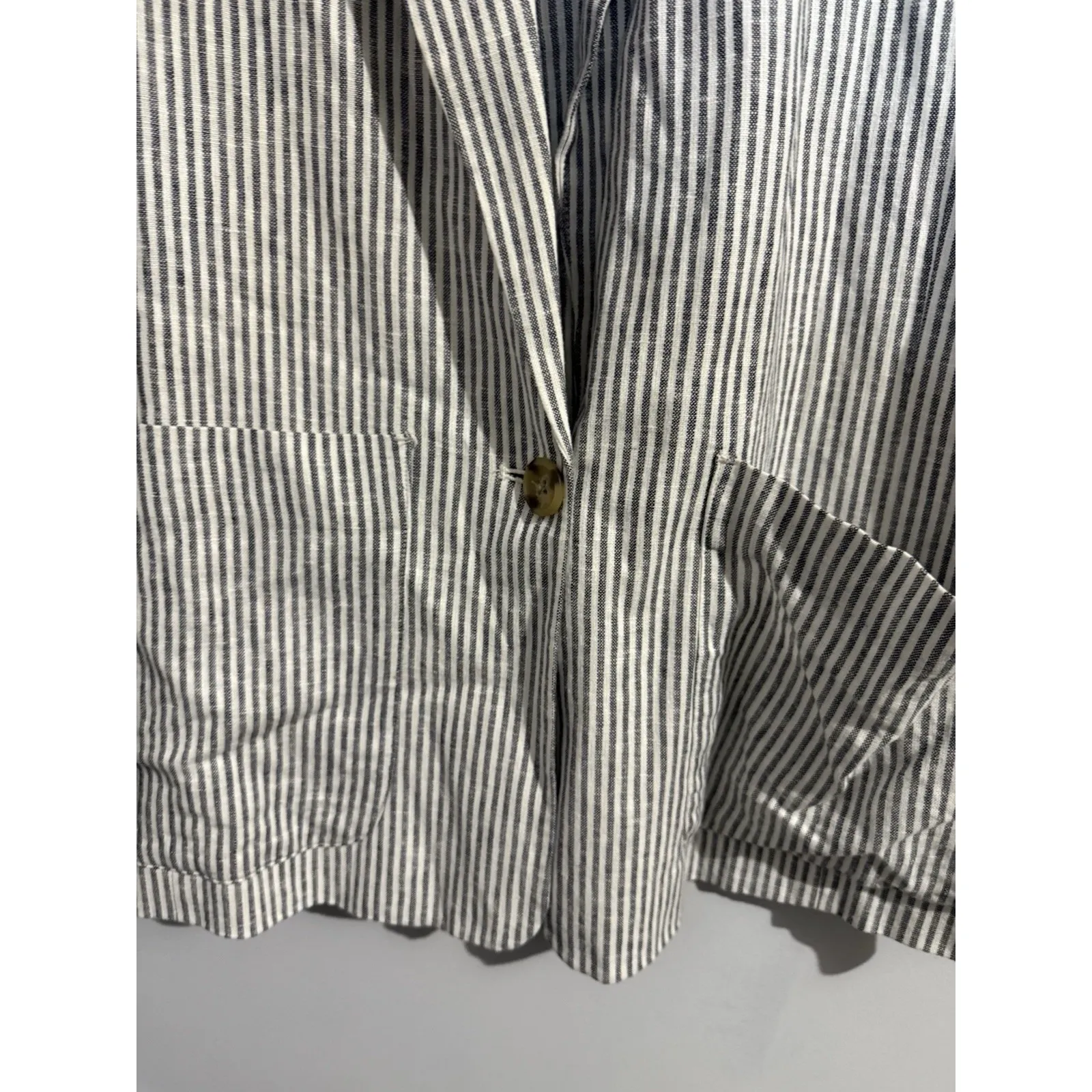 A New Day Linen Blazer Women M Gray White Nautical Stripe 1 Button Relaxed Coat Size M - Image 2