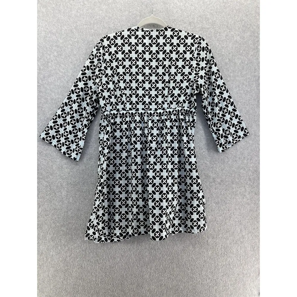 Talbots Women's Coverup Size Small 3/4 Sleeve 100% Cotton Blue Black Geometric - Image 2