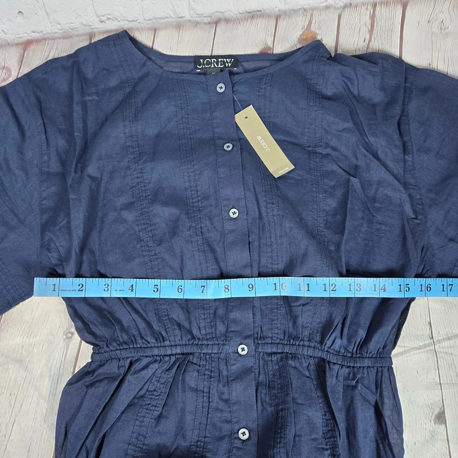 J Crew Pintuck shirt-dress in cotton voile Navy CK804 XS NWT Short Sleeve Tiered - Image 8