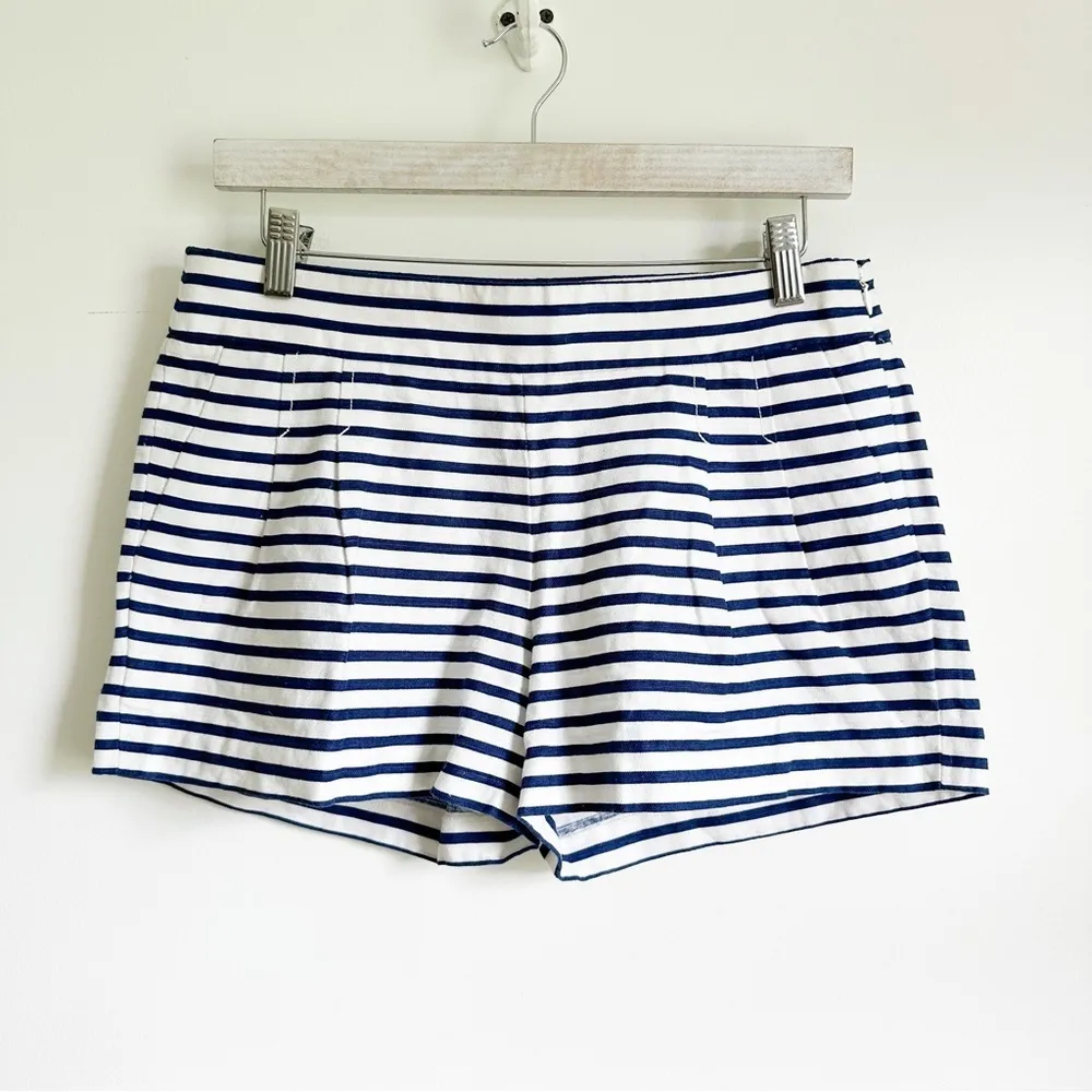 J. Crew Navy White Striped Preppy Nautical Linen Blend Shorts sz 6 - Image 4