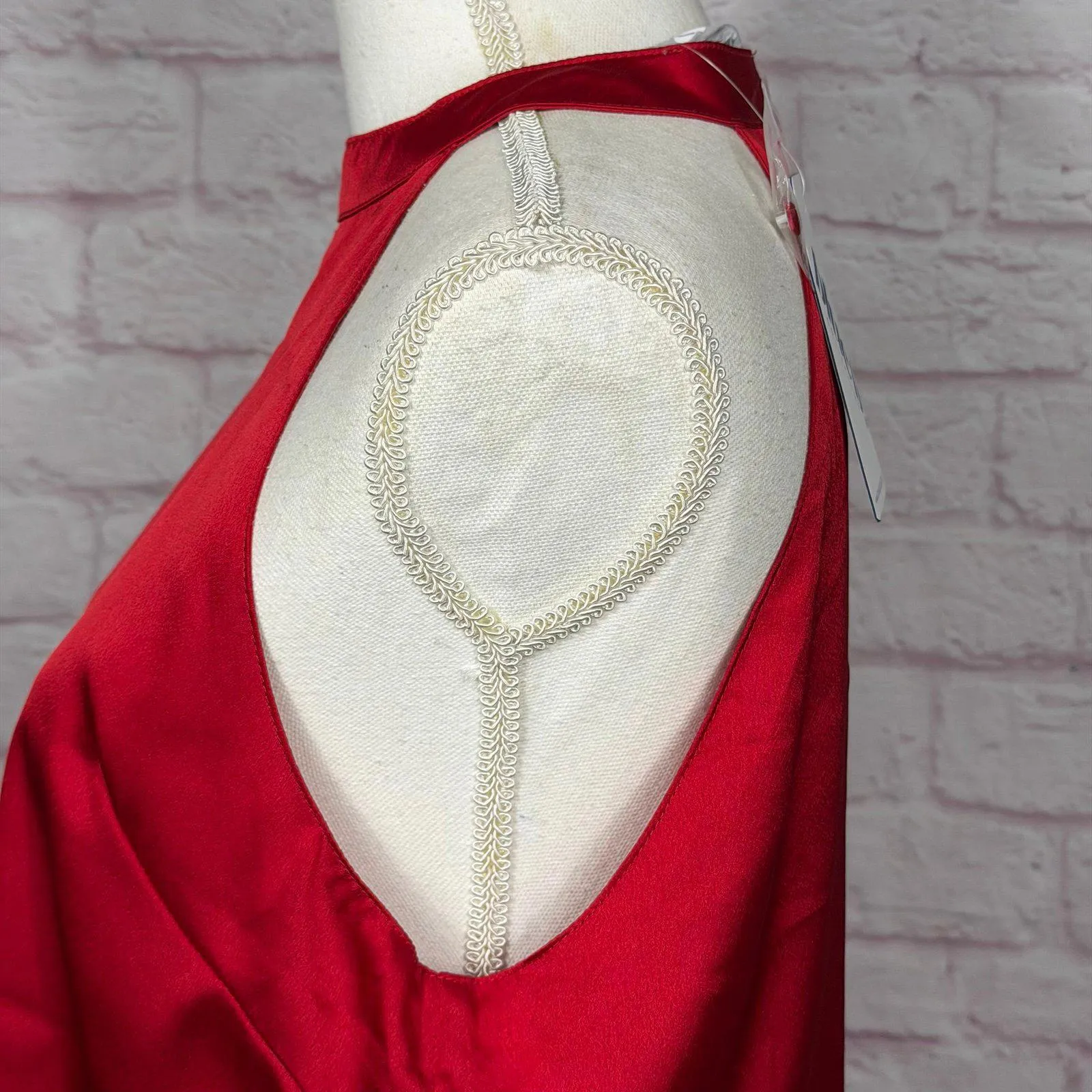 Blue B Collection Red Satin Halter Top with Fringe Large NWT - Image 6