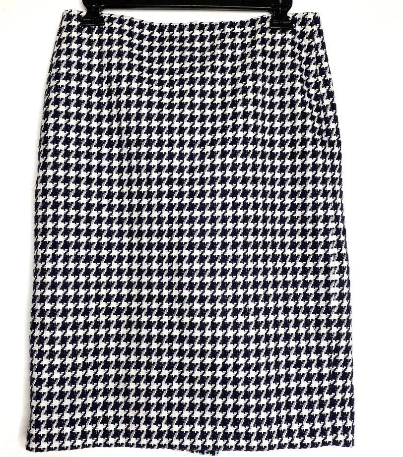 Talbots Houndstooth Plaid Navy & White Straight Pencil Woven Skirt Size 4 Small - Image 2