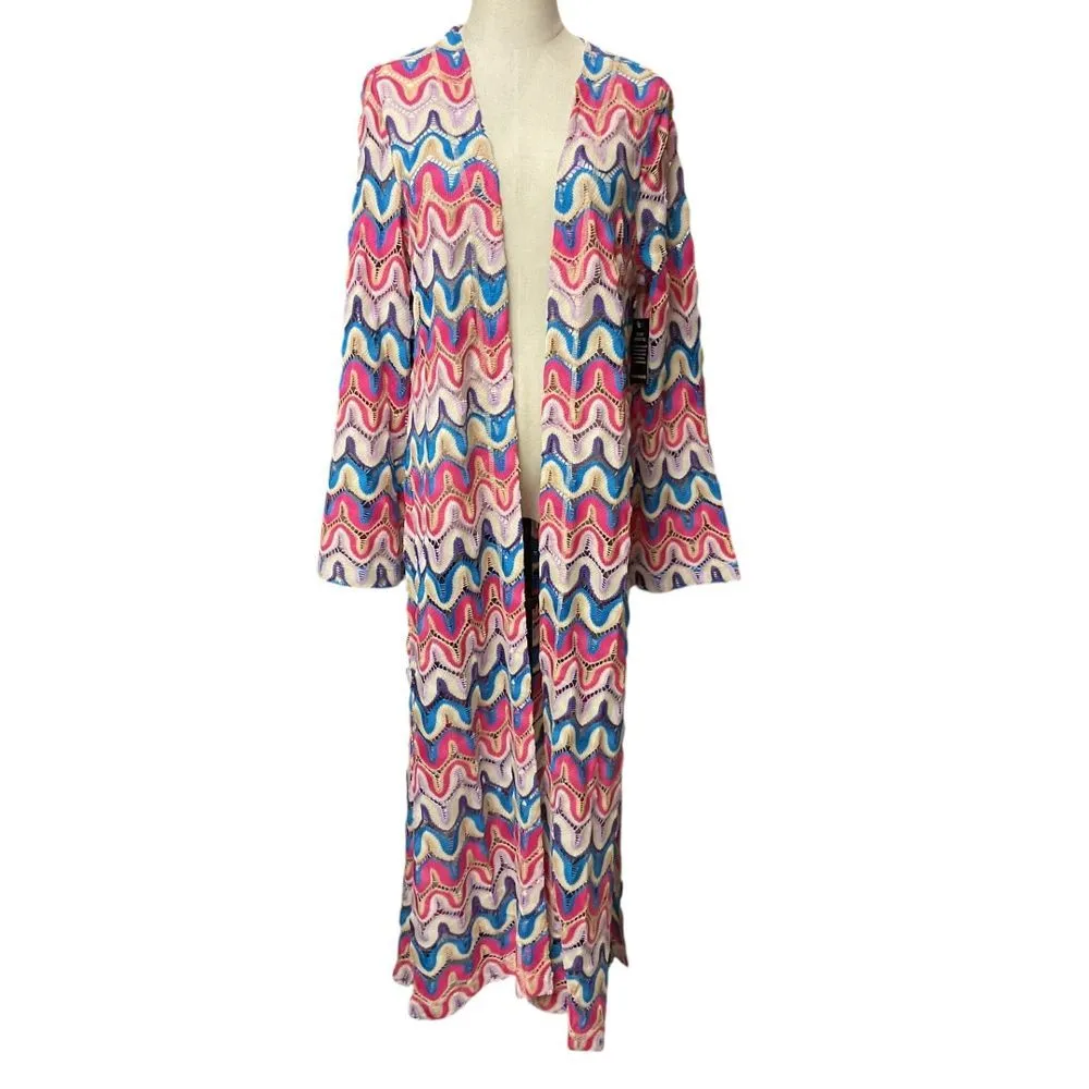 Boston Proper Women's Patterned Long Sleeve Duster Multi Size L Beach‎ Boho - Image 2