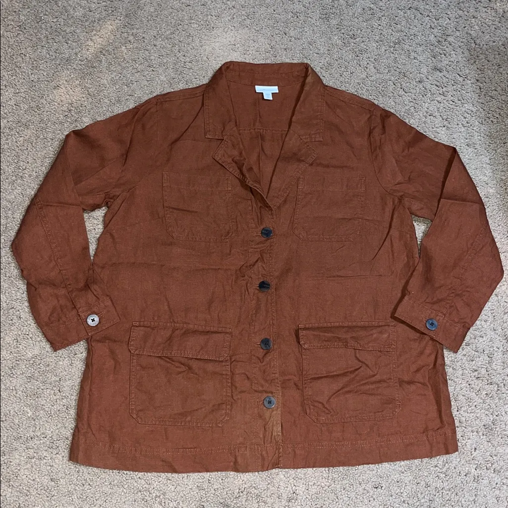 J. Jill Love Linen Longline Blazer Four Button Front Long Sleeve Auburn Brown LP Size undefined - Image 4